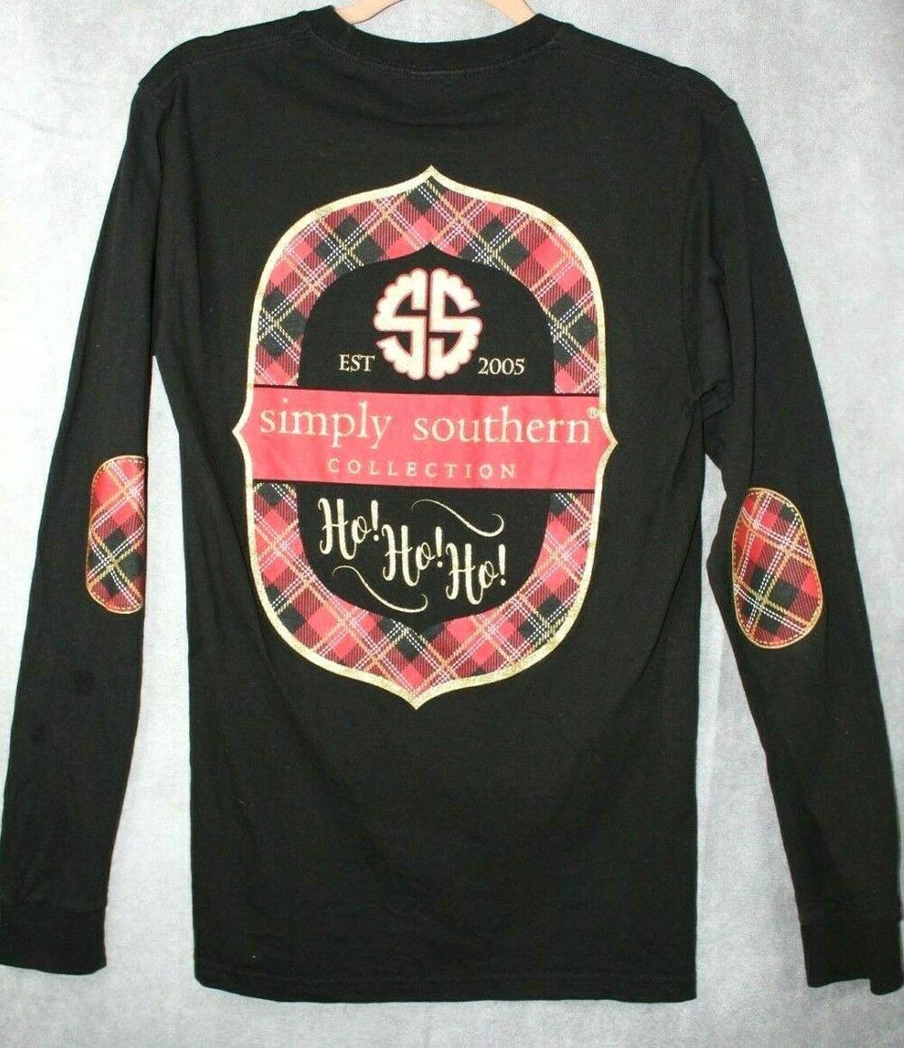 Simply Southern Shirt Womens Small Black Long Sleeve Christmas Plaid Glitter